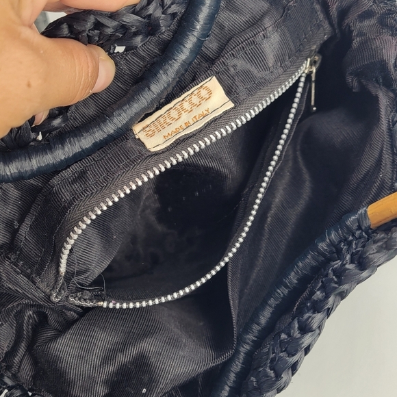 Vintage SIROCCO Purse Made in Italy Small Woven Bamboo Round Handles Zipper - Picture 4 of 11